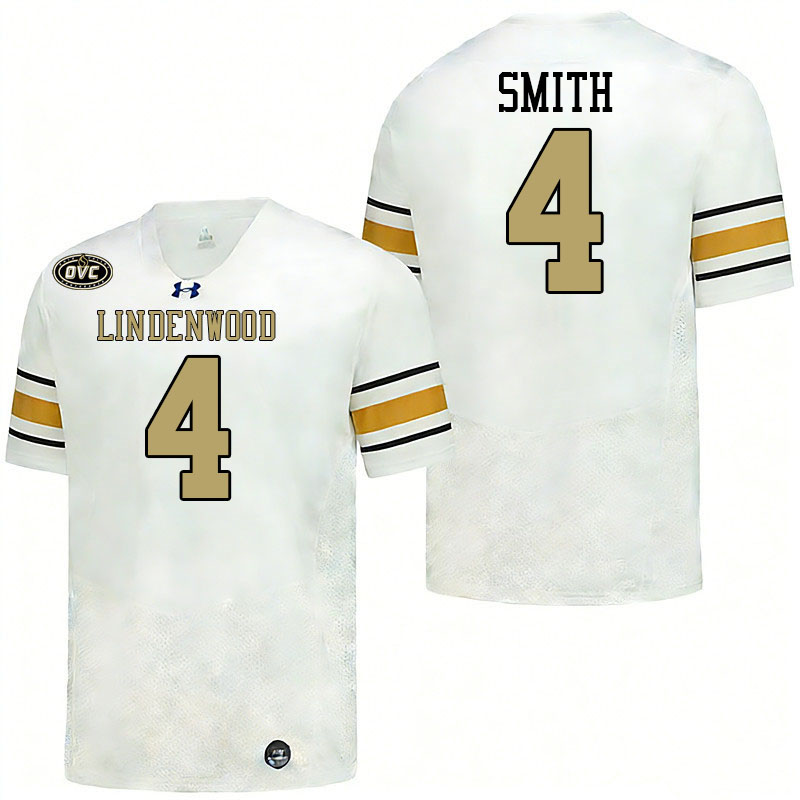 Lindenwood Lions #4 Jalen Smith College Football Jerseys,Uniforms-White